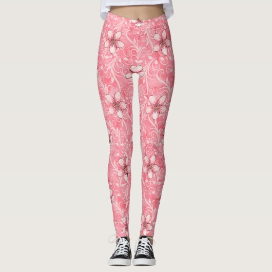 Roze Cherry Blossom Pattern Leggings (Voorkant)