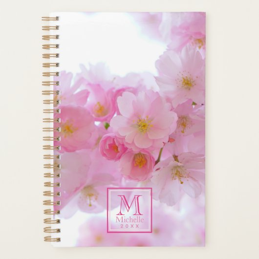 Roze Cherry Blossom Photo - Monogramed Planner (Voorkant)