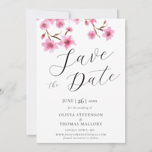 Roze Cherry Blossom Photo Weddenschap Save the Dat Kaart (Voorkant)