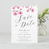 Roze Cherry Blossom Photo Weddenschap Save the Dat Kaart (Staand voorkant)