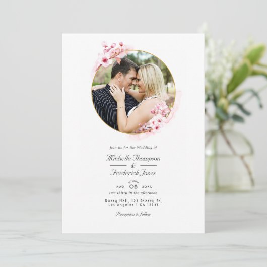 Roze Cherry Blossom QR Code RSVP Spring Weddenscha Kaart (Staand voorkant)