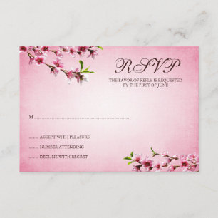 Roze Cherry Blossom  Response Card RSVP Kaartje