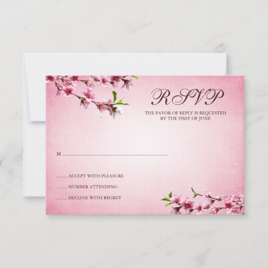 Roze Cherry Blossom  Response Card RSVP Kaartje (Voorkant)