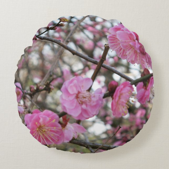 Roze Cherry Blossom / Sakura / サ ク ラ(桜) Rond Kussen (Voorkant)
