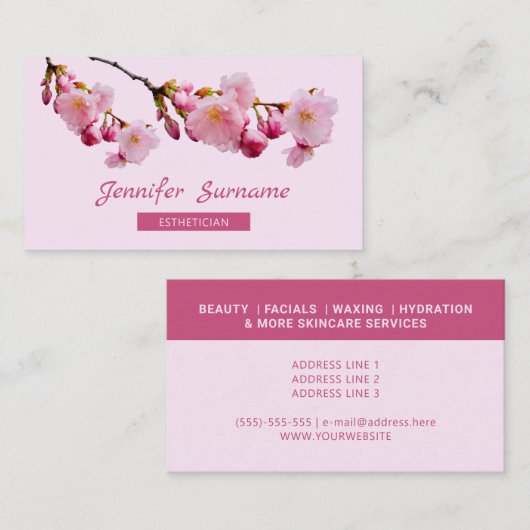 Roze Cherry Blossom Sakura Esthetician Skincare Visitekaartje (Voorkant / Achterkant)