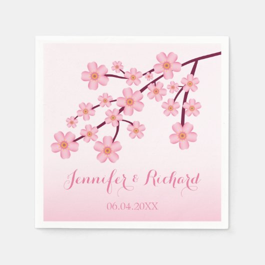 Roze Cherry Blossom Sakura met Names Weddenschap Servet (Voorkant)