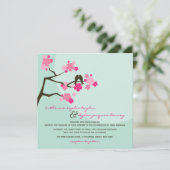Roze Cherry Blossom Sakura Tortelduifjes Wedding Kaart (Staand voorkant)