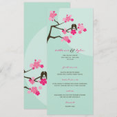Roze Cherry Blossom Sakura Tortelduifjes Wedding Menu (Voorkant / Achterkant)