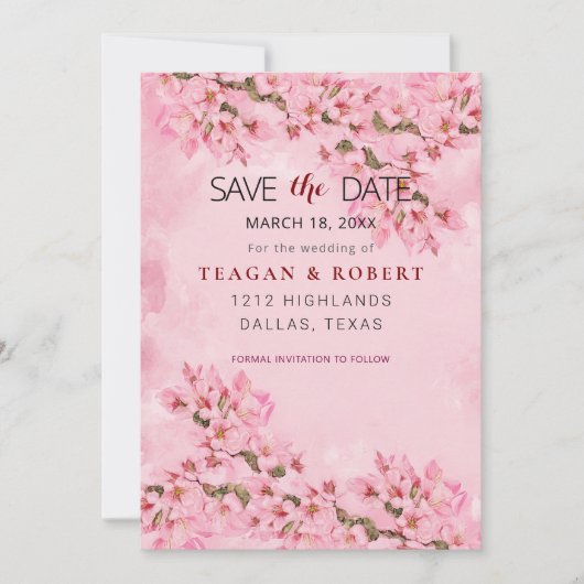 Roze Cherry Blossom Save The Date (Voorkant)