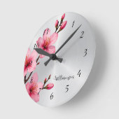 Roze Cherry Blossom Silver Foil Monogram Ronde Klok (Hoek)