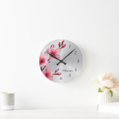 Roze Cherry Blossom Silver Foil Monogram Ronde Klok (Huis)