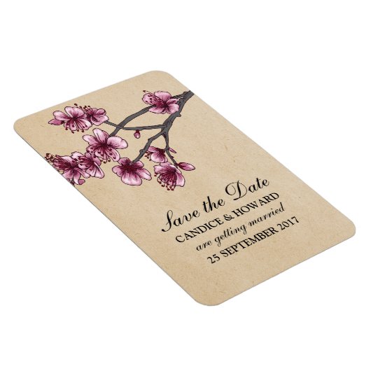 Roze  Cherry Blossom Sla de datum op Magneet (Rechterzijde)