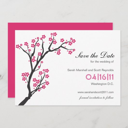 Roze Cherry Blossom Sparen de Datum Save The Date (Voorkant / Achterkant)