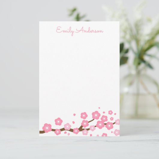 Roze Cherry Blossom Specialized Note Cards Bedankkaart (Staand voorkant)