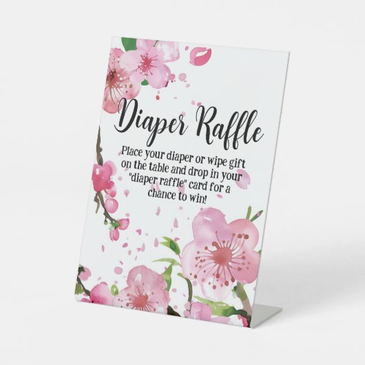 Roze Cherry Blossom Spring Bloemen Luier Raffle Reclamebord Met Voetstuk (Voorkant)