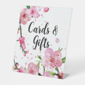 Roze Cherry Blossom Spring Bloemen Meisje Kaarten  Reclamebord Met Voetstuk (Voorkant)