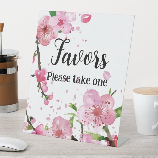 Roze Cherry Blossom Spring Floral Favors Take One Reclamebord Met Voetstuk (Insitu)
