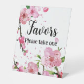 Roze Cherry Blossom Spring Floral Favors Take One Reclamebord Met Voetstuk (Voorkant)