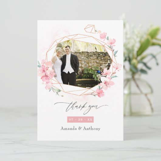 Roze Cherry Blossom Spring Weduwfoto Collage Bedankkaart (Staand voorkant)