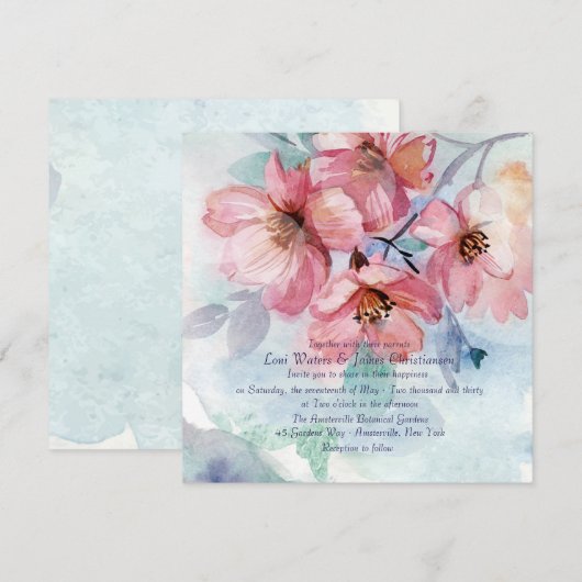 Roze Cherry Blossom Square Weddenschap Kaart (Voorkant / Achterkant)