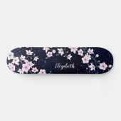 Roze Cherry Blossom Sterrennacht Sky Monogram Persoonlijk Skateboard (Horizontaal)