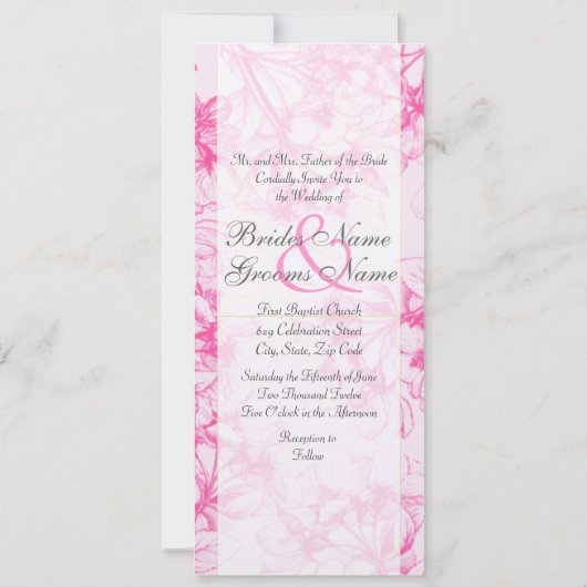Roze Cherry Blossom Tall Invitation Kaart (Achterkant)