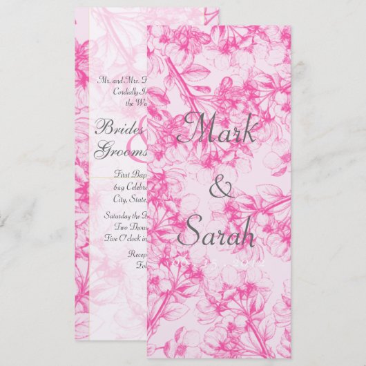 Roze Cherry Blossom Tall Invitation Kaart (Voorkant / Achterkant)