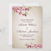 Roze Cherry Blossom Tan Wedding Save the Date (Voorkant)