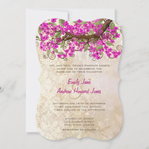 Roze Cherry Blossom Tea Stain Wedding Invites Kaart