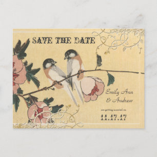 Roze Cherry Blossom Tortelduifjes Save the Date Aankondigingskaart