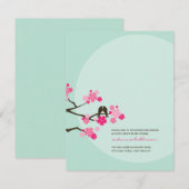 Roze Cherry Blossom Tortelduifjes Weddenschap Kaart (Voorkant / Achterkant)