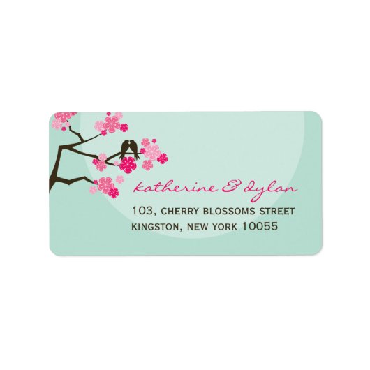 Roze Cherry Blossom Tortelduifjes Wedding Labels (Voorkant)