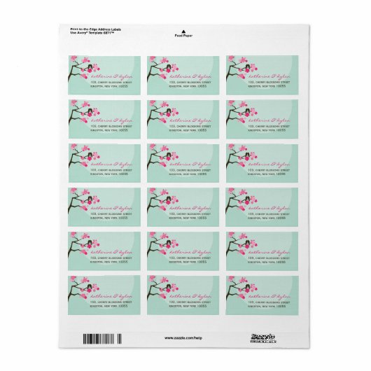 Roze Cherry Blossom Tortelduifjes Wedding Labels (Full Sheet)