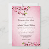 Roze Cherry Blossom Vintage Wedding Kaart (Voorkant)