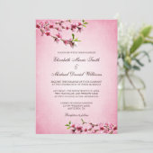Roze Cherry Blossom Vintage Wedding Kaart (Staand voorkant)