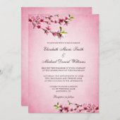Roze Cherry Blossom Vintage Wedding Kaart (Voorkant / Achterkant)
