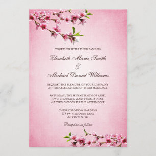 Roze Cherry Blossom Vintage Wedding Kaart
