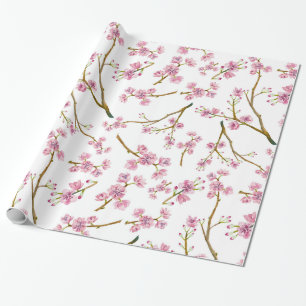  roze Cherry Blossom Waterverf Patroon Cadeaupapier