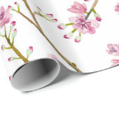  roze Cherry Blossom Waterverf Patroon Cadeaupapier (Rol Hoek)