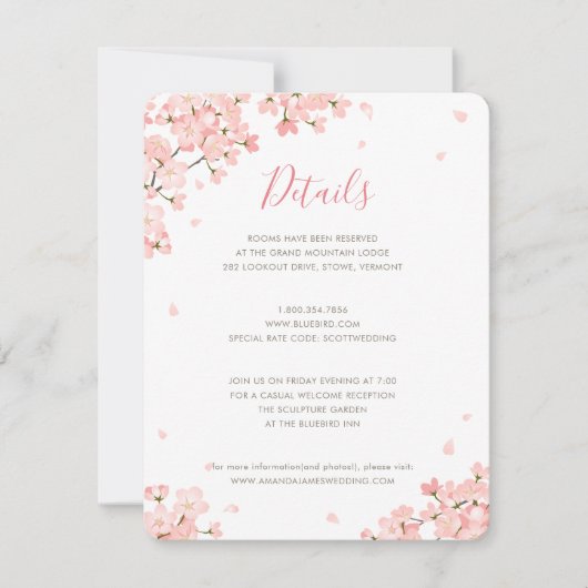 Roze Cherry Blossom Wedding Details Enclosure Card Kaart (Voorkant)