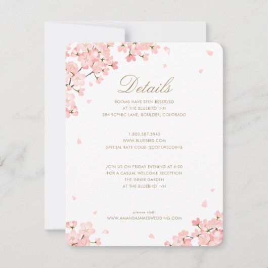 Roze Cherry Blossom Wedding Details Enclosure Card Kaart (Voorkant)
