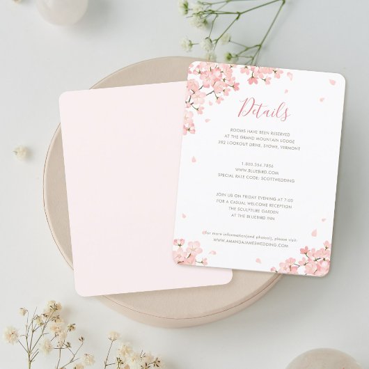 Roze Cherry Blossom Wedding Details Enclosure Card Kaart