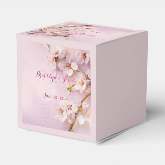 Roze Cherry Blossom Wedding Favor Boxes Bedankdoosjes (Achterkant)