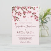 Roze Cherry Blossom Wedding Invitation Kaart (Staand voorkant)