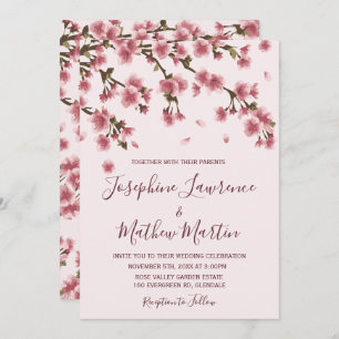 Roze Cherry Blossom Wedding Invitation Kaart