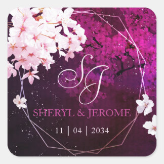 Roze Cherry Blossom Wedding Invitation Vierkante Sticker