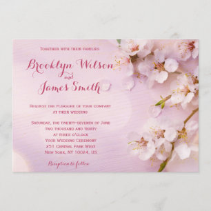 Roze Cherry Blossom Wedding Invitations Kaart