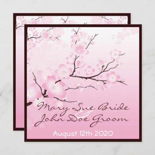 Roze Cherry Blossom Wedding Invitations Kaart (Voorkant / Achterkant)