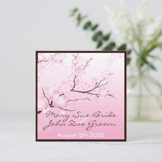 Roze Cherry Blossom Wedding Invitations Kaart (Staand voorkant)