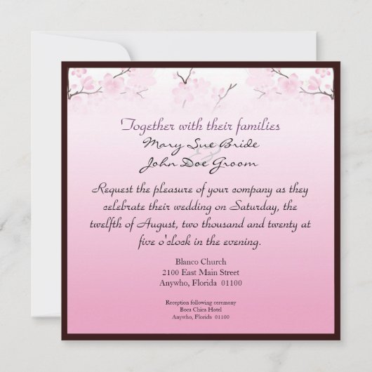 Roze Cherry Blossom Wedding Invitations Kaart (Achterkant)